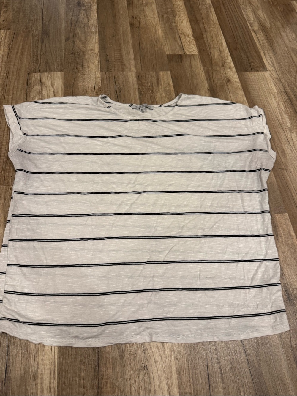 Classic White Short-Sleeve Tee with Black Stripes